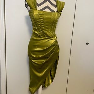 Green silk dress with side split